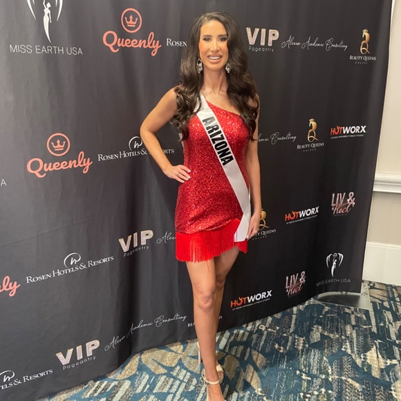 Marc Defang Red Sparkle Dress w/ fringe, one shoulder - Picture 2 of 2